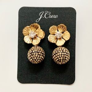 NEW J Crew Gold Floral Rhinestone Drop Earrings